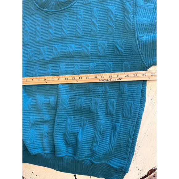 VTG Koman Men's Crewneck Pullover Sweater Teal Blue Geometric Textured 80's 90's - Picture 3 of 7